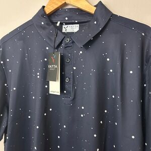 Yatta Golf Polo Shirt Mens L Navy Star Dust UPF 40 Stretch Performance NWT